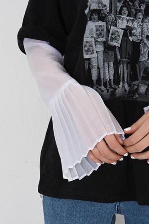pleats sleeve sheer shirt (2 colors)