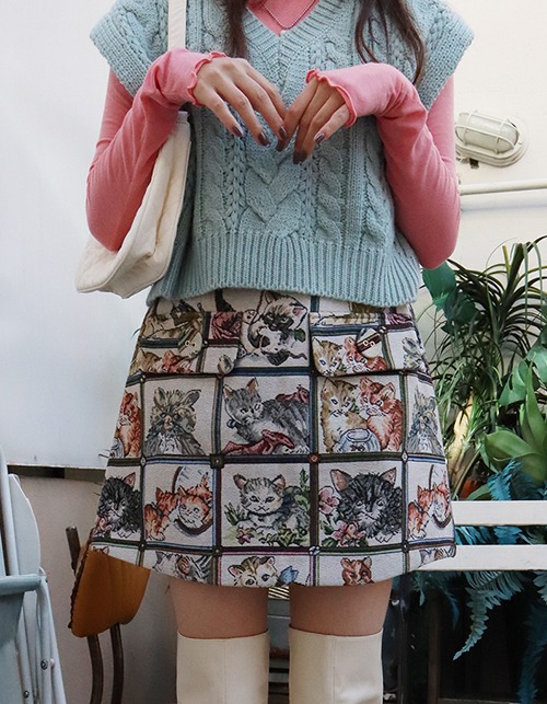 cat jacquard skirt (2 size)