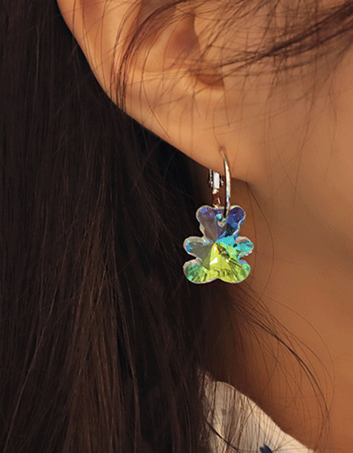 opal crystal bear earring+necklace