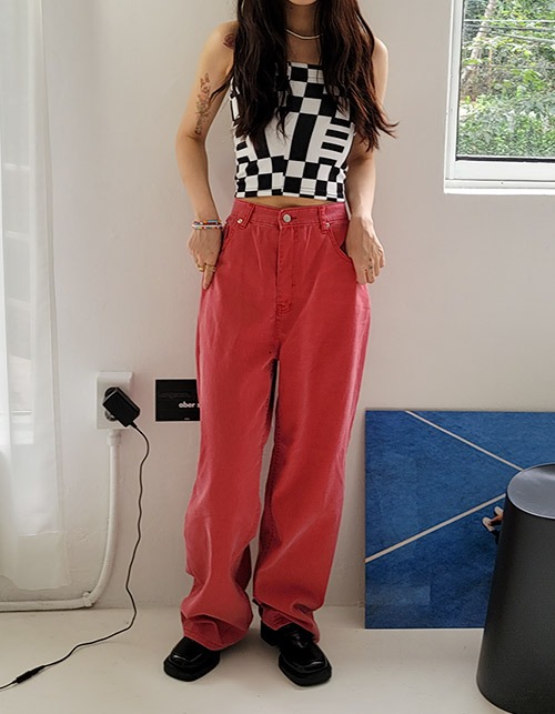 RED color straight pants