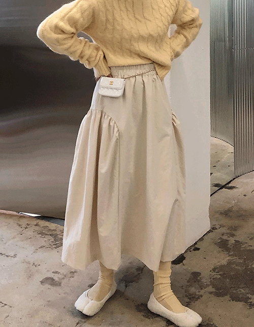 side shirring detail long skirt (3 colors)