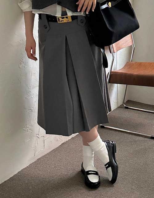 wide pleats  skirt (2 colors)