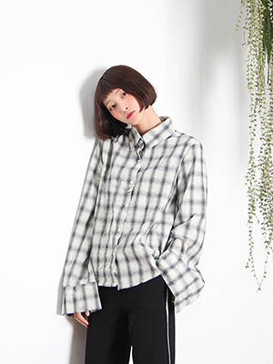 wide collar &amp; sleeve check shirts (2 colors)