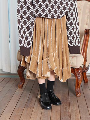 velvet ruffle long skirt (2 colors)