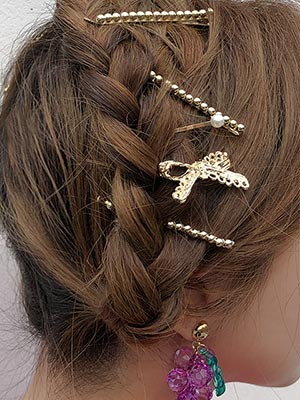 gold ribbon&amp;pearl hairpin (2pc=1set)