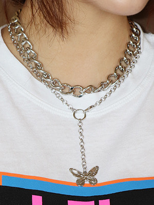 chain + Y butterfly necklace set