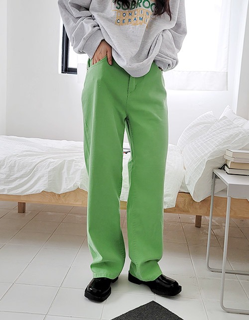 APPLE GREEN color straight pants