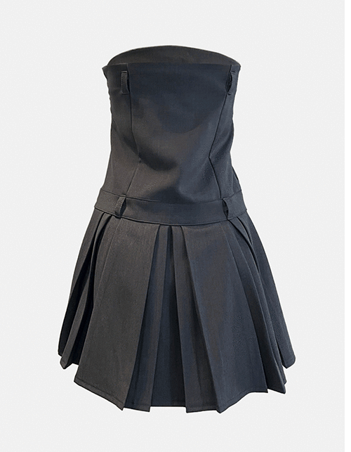 minimal pleated dress(2 colors)