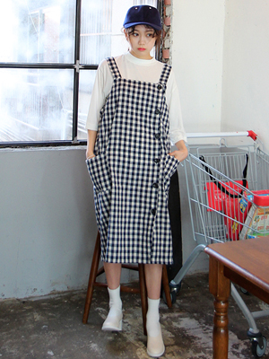 gingham check side button ops (only black)